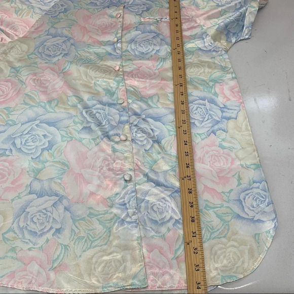 Vintage Nightshirt ‎ Woman Sz  Small Satin Gown Pastel   Floral Short Sleeve - Picture 9 of 13